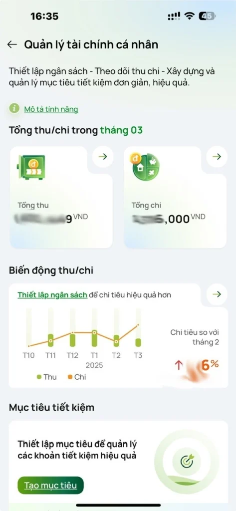 Quản lý tài chính cá nhân trên app VCB Digital 