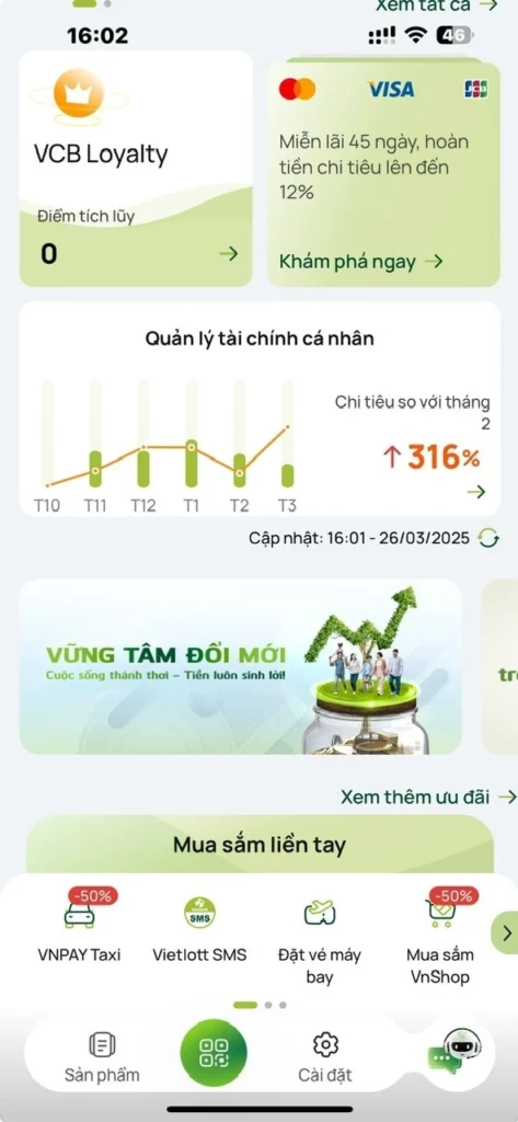 Quản lý kế hoạch chi tiêu cá nhân trên VCB Digital