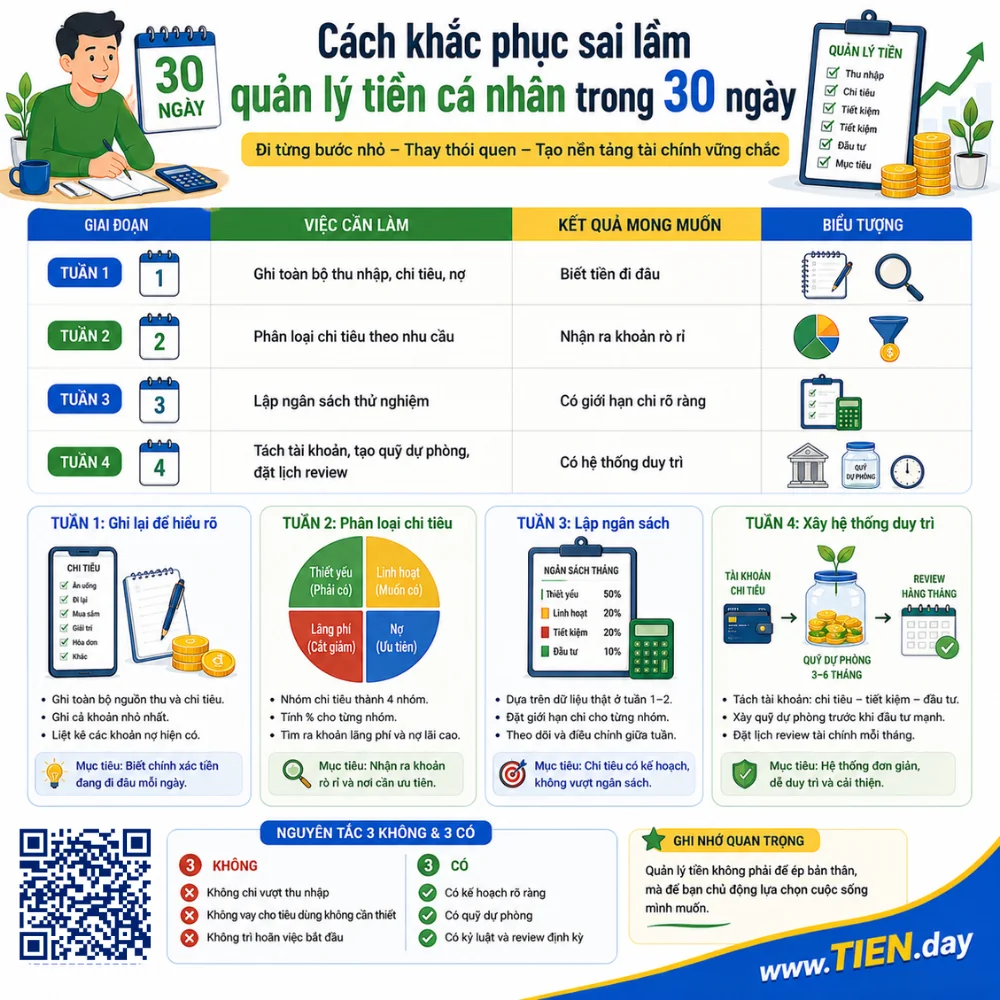 Cách khắc phục sai lầm quản lý tiền cá nhân trong 30 ngày tien.day infographic
