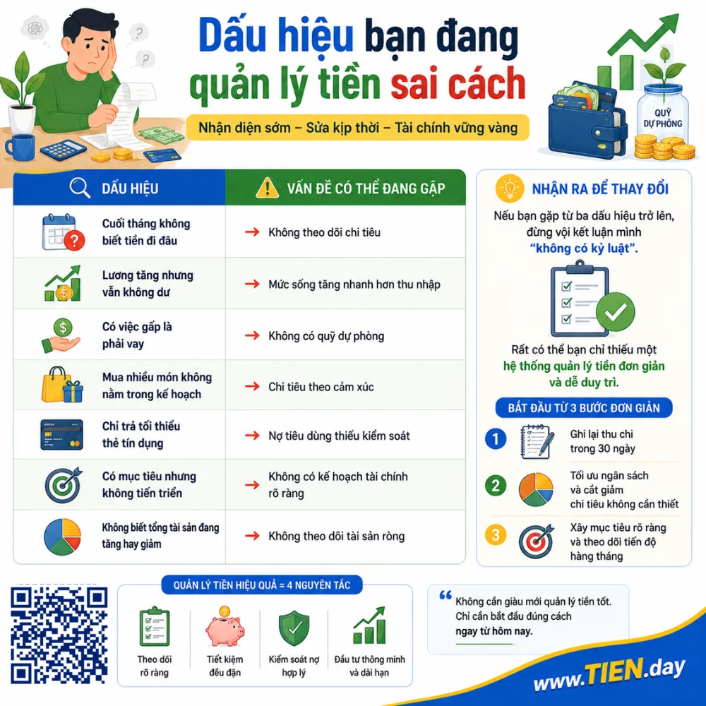 Dấu hiệu bạn đang quản lý tiền sai cách tien.day infographic