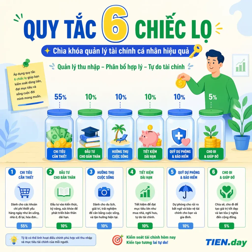 Quy tắc 6 chiếc lọ Quản lý tài chính hiệu quả tien.day infographic-01