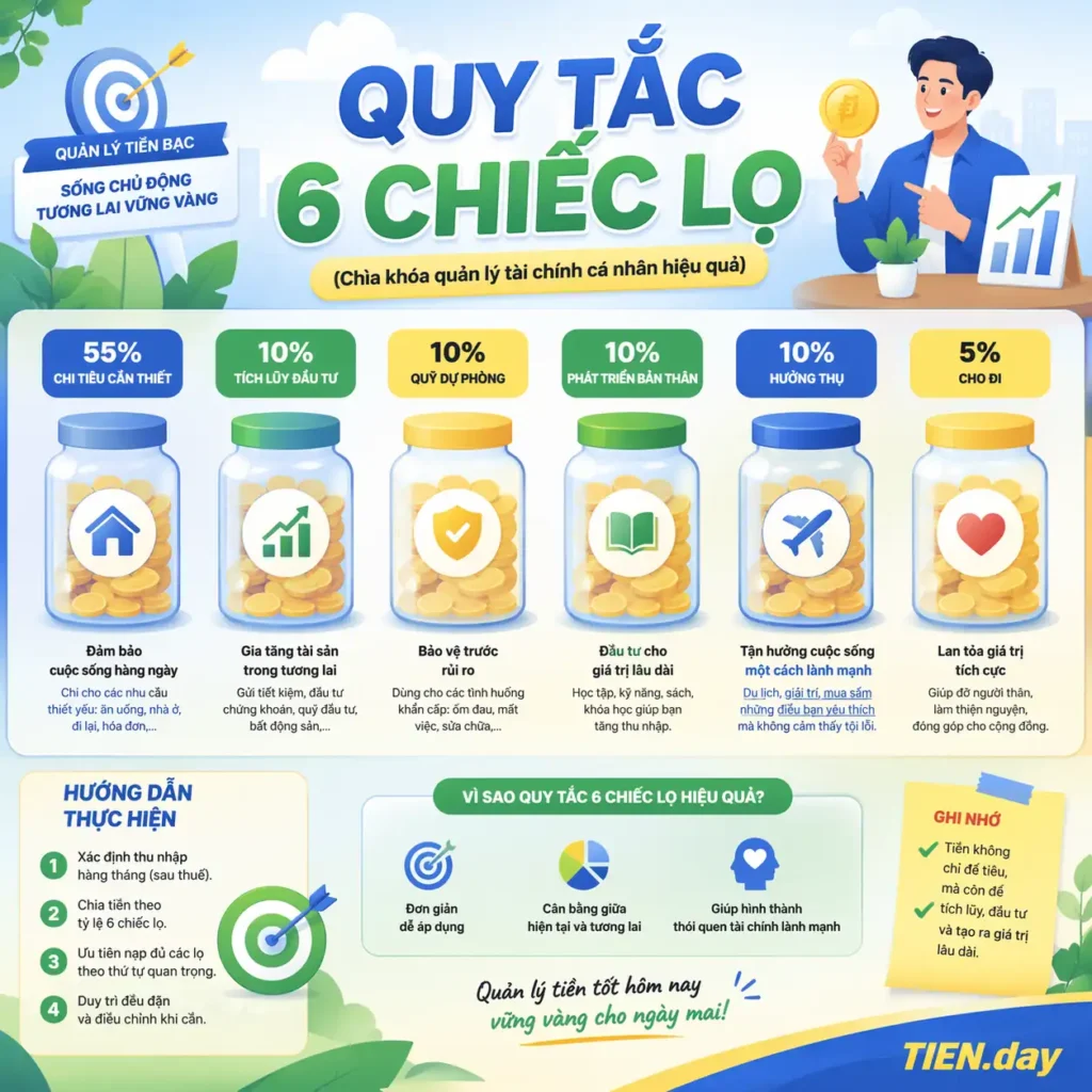 Quy tắc 6 chiếc lọ: Quản lý tài chính hiệu quả tien.day infographic