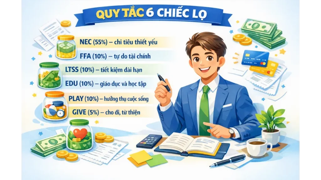 Quy tắc 6 chiếc lọ - The 6 Jars Rule
- Cách tiết kiệm tiền hiệu quả nhất và dễ áp dụng mỗi ngày