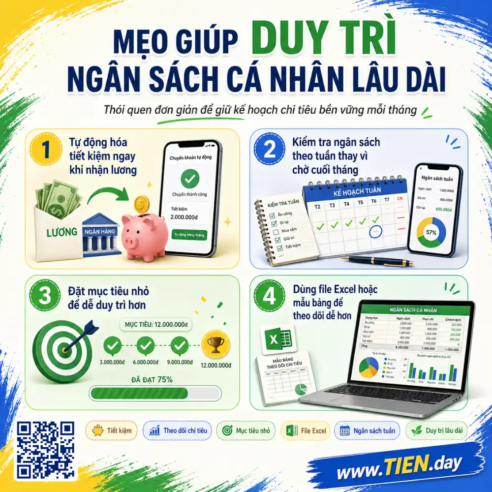 mẹo giúp duy trì ngân sách cá nhân lâu dài tien.day infographic