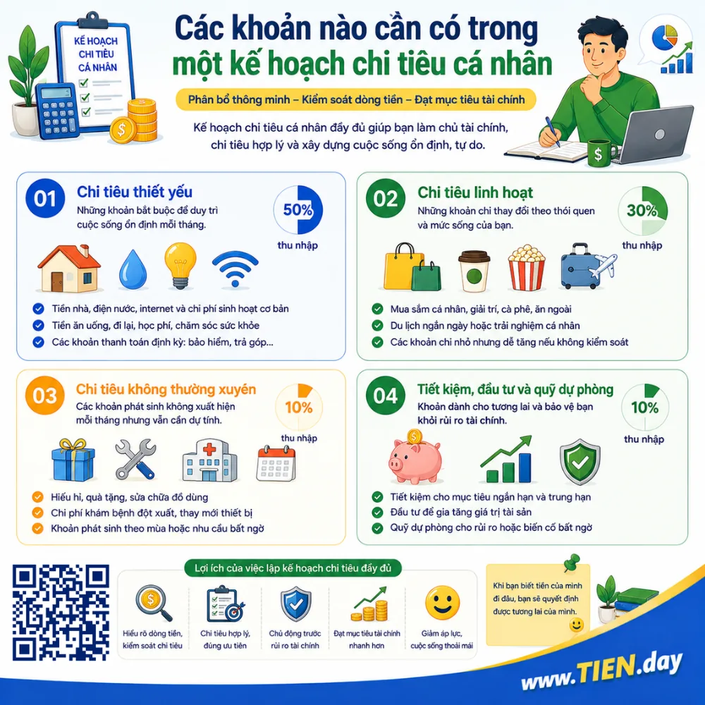 Các khoản nào cần có trong một kế hoạch chi tiêu cá nhân tien.day infographic