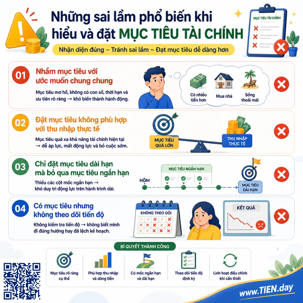 Những sai lầm phổ biến khi hiểu và đặt mục tiêu tài chính tien.day infographic
