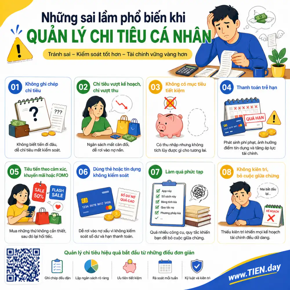 Những sai lầm phổ biến khi quản lý chi tiêu cá nhân tien.day infographic