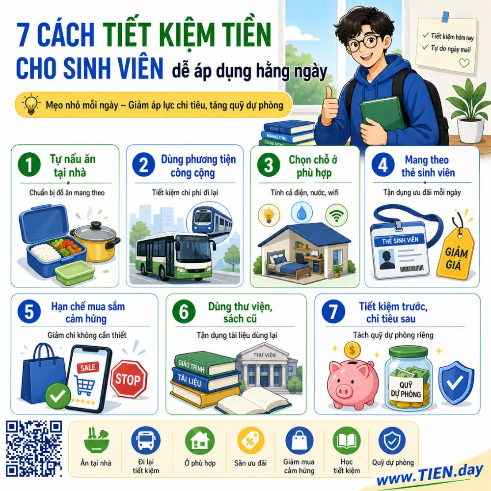 7 cách tiết kiệm tiền cho sinh viên -tien.day infographic