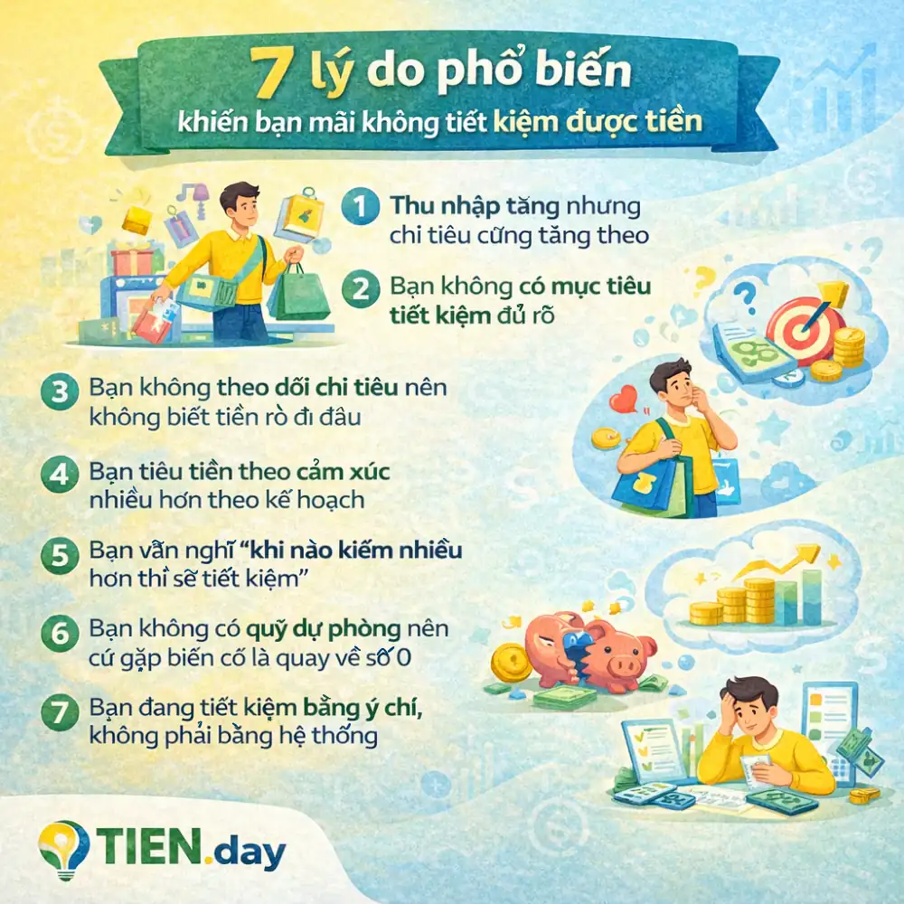 7 lý do phổ biến khiến bạn mãi không tiết kiệm được tiền
