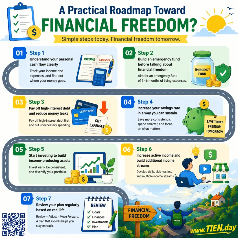 A Practical Roadmap Toward Financial Freedom tien.day infographic.