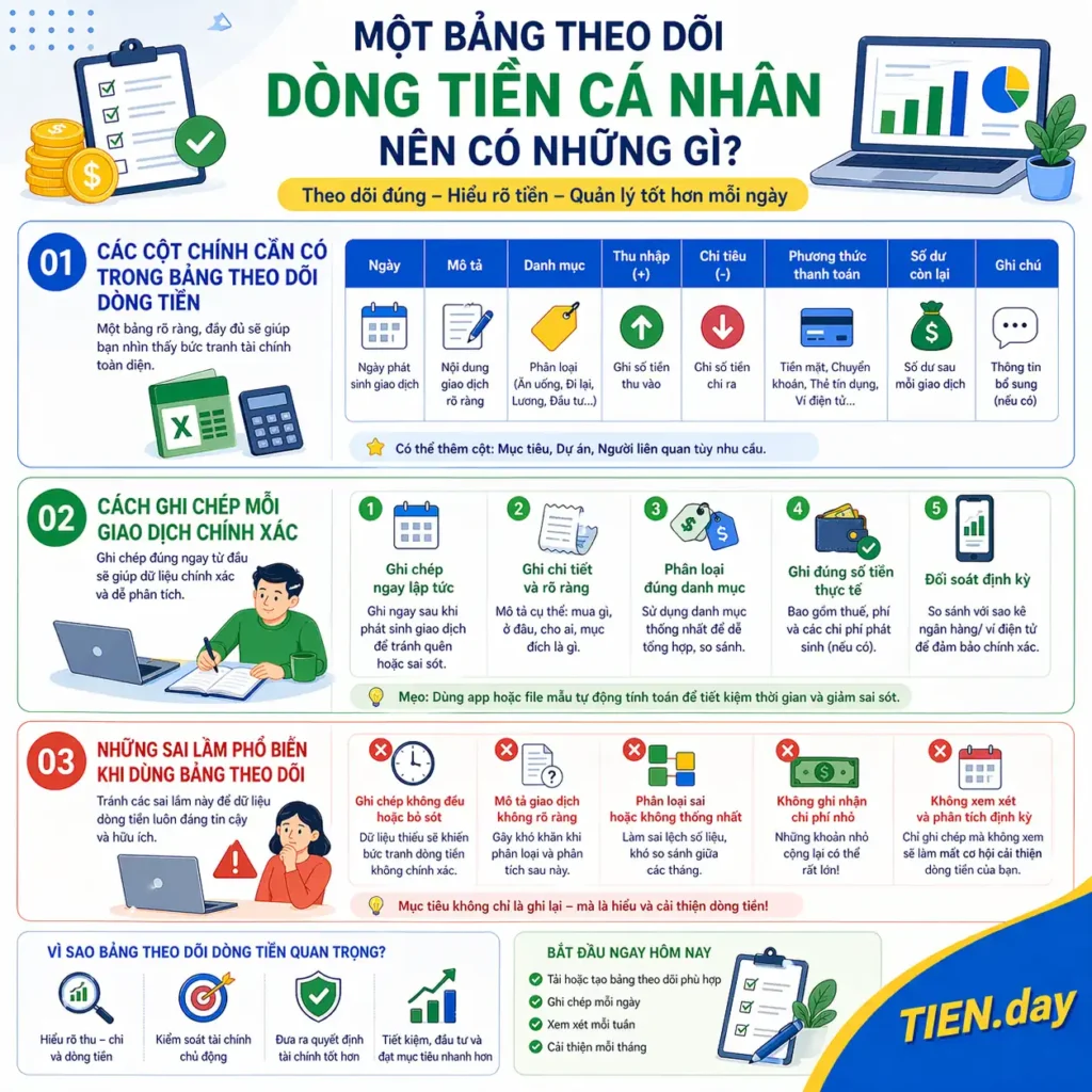 Bảng theo dõi dòng tiền cá nhân gồm những gì tien.day infographic