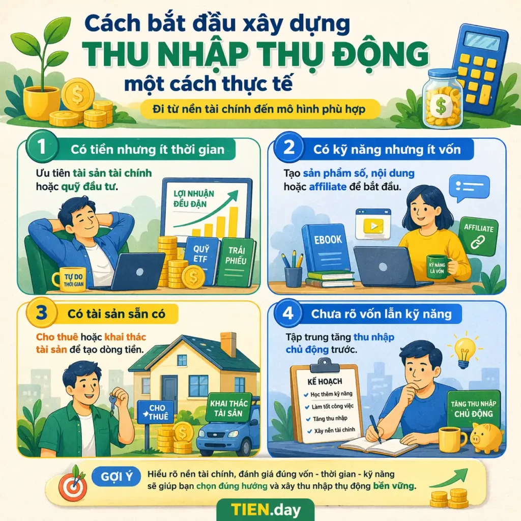 Cách bắt đầu xây dựng thu nhập thụ động một cách thực tế tien.day infographic