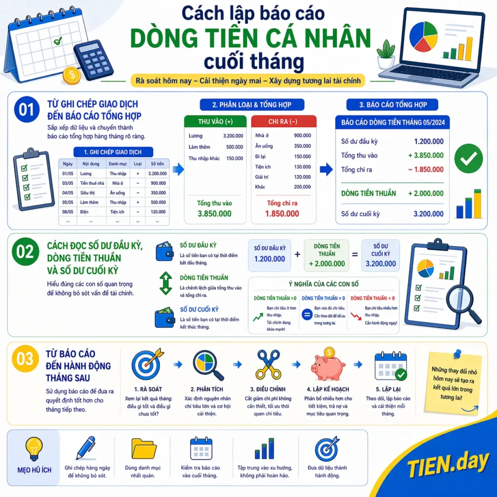 Cách lập báo cáo dòng tiền cá nhân cuối tháng tien.day infographic
