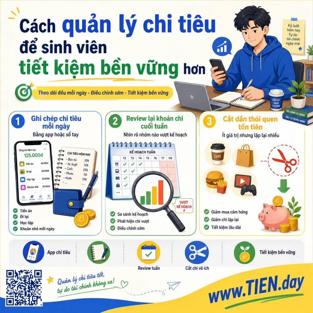 Cách quản lý chi tiêu để sinh viên tiết kiệm bền vững hơn tiền đạo tien.day infographic 