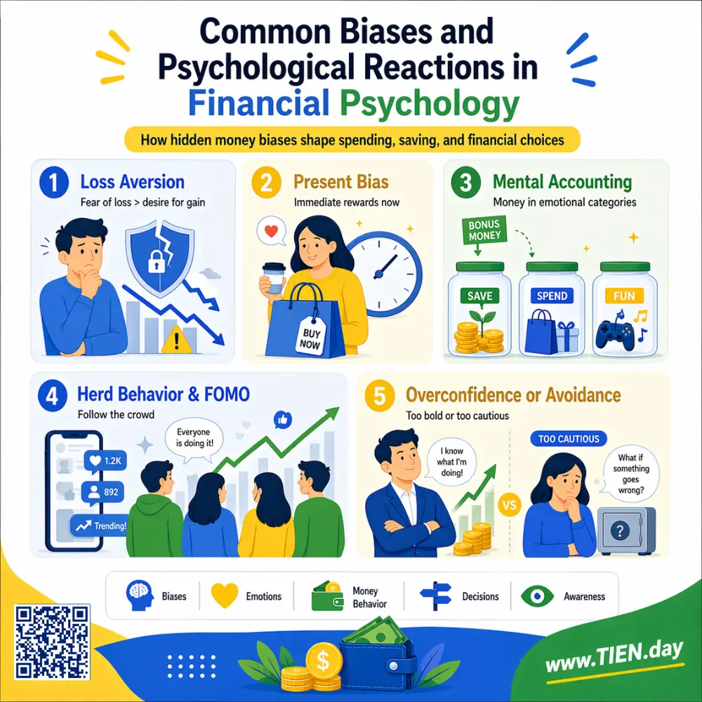 Common Biases and Psychological Reactions in Financial Psychologytien.day infographic