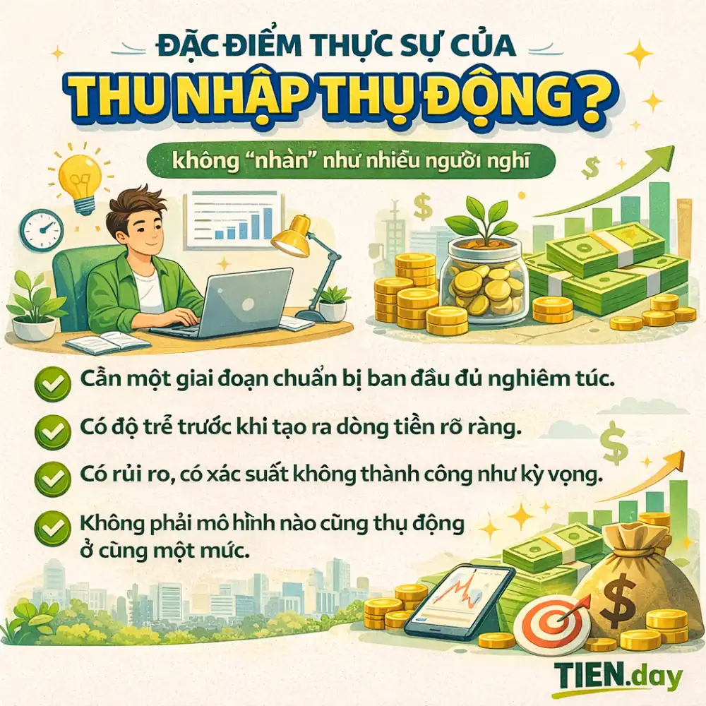 Đặc điểm thực sự của thu nhập thụ động không “nhàn” như nhiều người nghĩ tien.day infographic