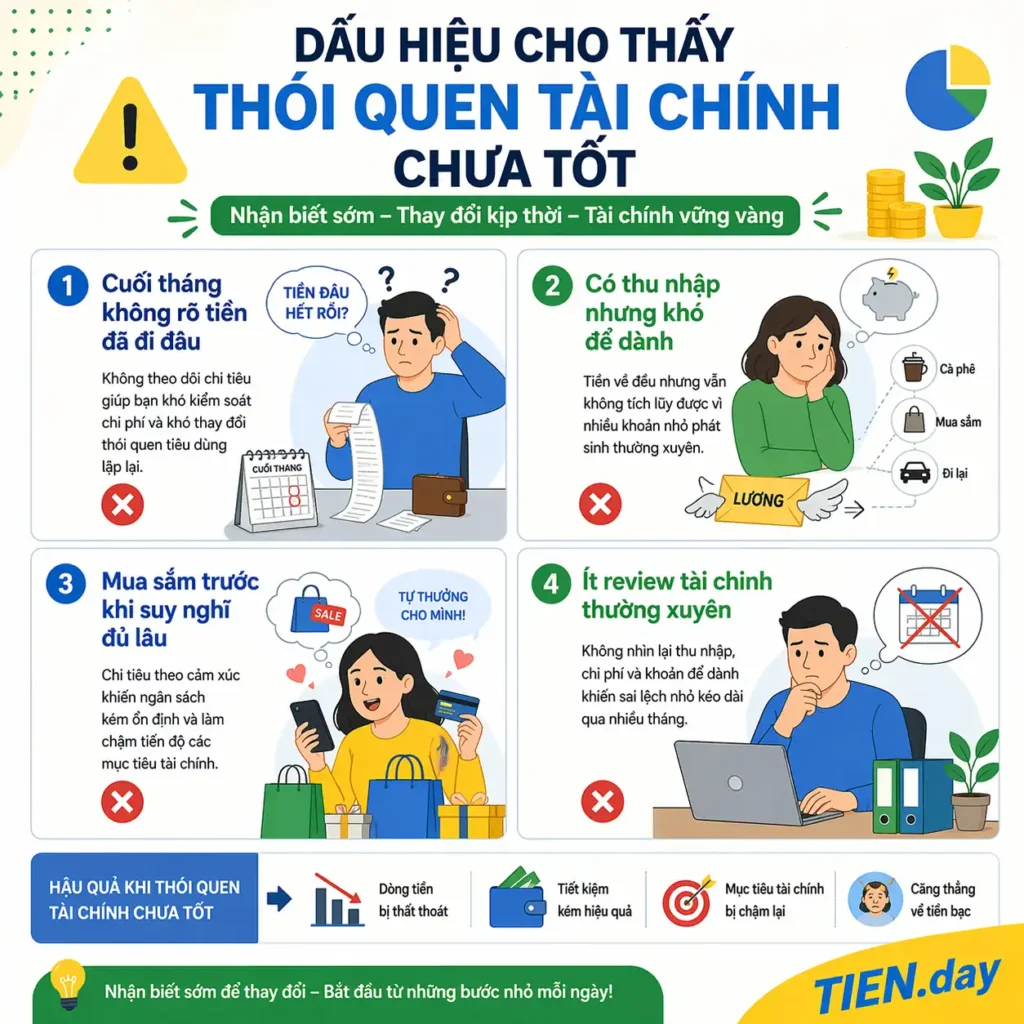 Dấu hiệu cho thấy bạn đang có thói quen tài chính chưa tốt tien.day infographic