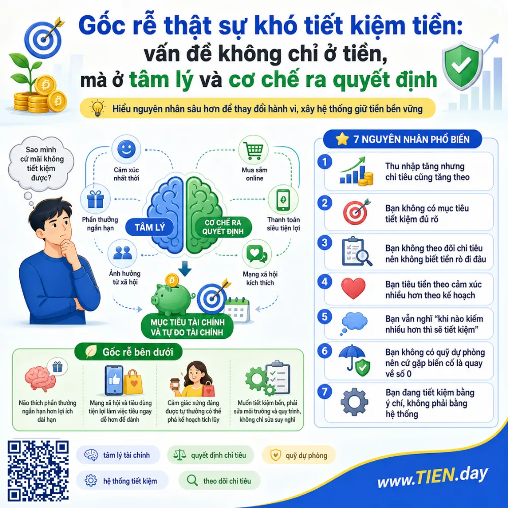 Gốc rễ thật sự khó tiết kiệm tiền: vấn đề không chỉ ở tiền, mà ở tâm lý và cơ chế ra quyết định