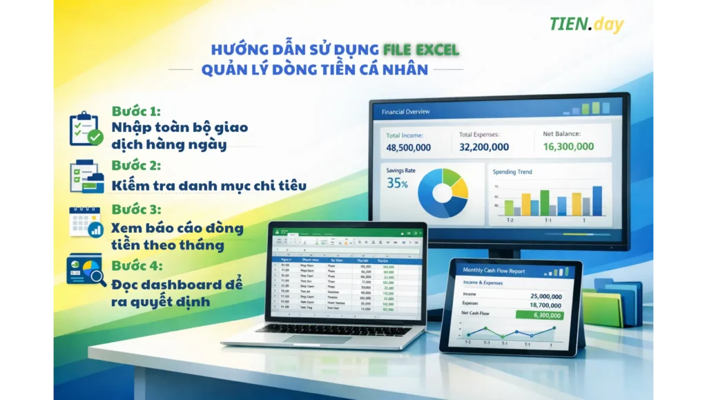 Hướng dẫn sử dụng file Excel quản lý dòng tiền cá nhân