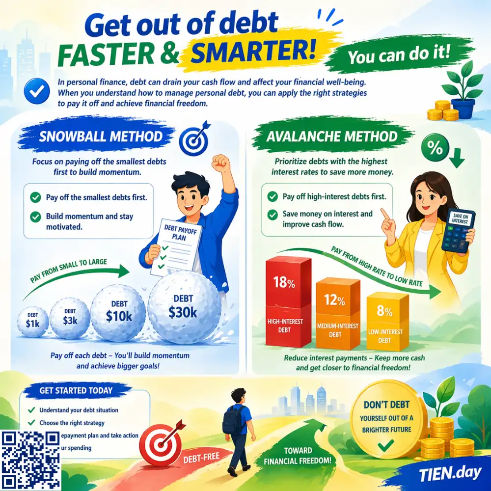 How to Get Out of Debt Quickly tien.day infographic 