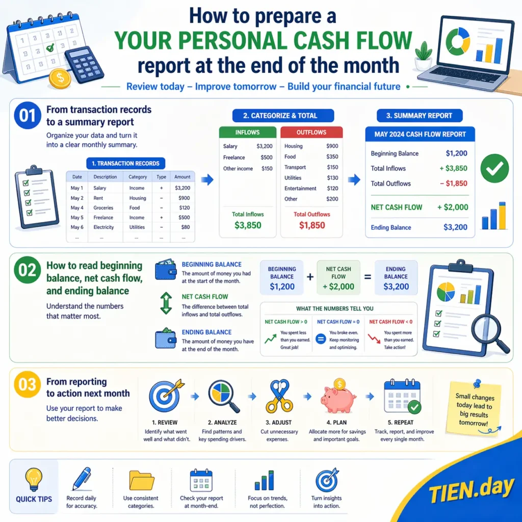 How to prepare a personal cash flow report at the end of the month tien.day infographic