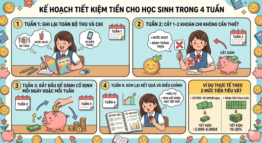 Kế hoạch tiết kiệm tiền cho học sinh trong 4 tuần
