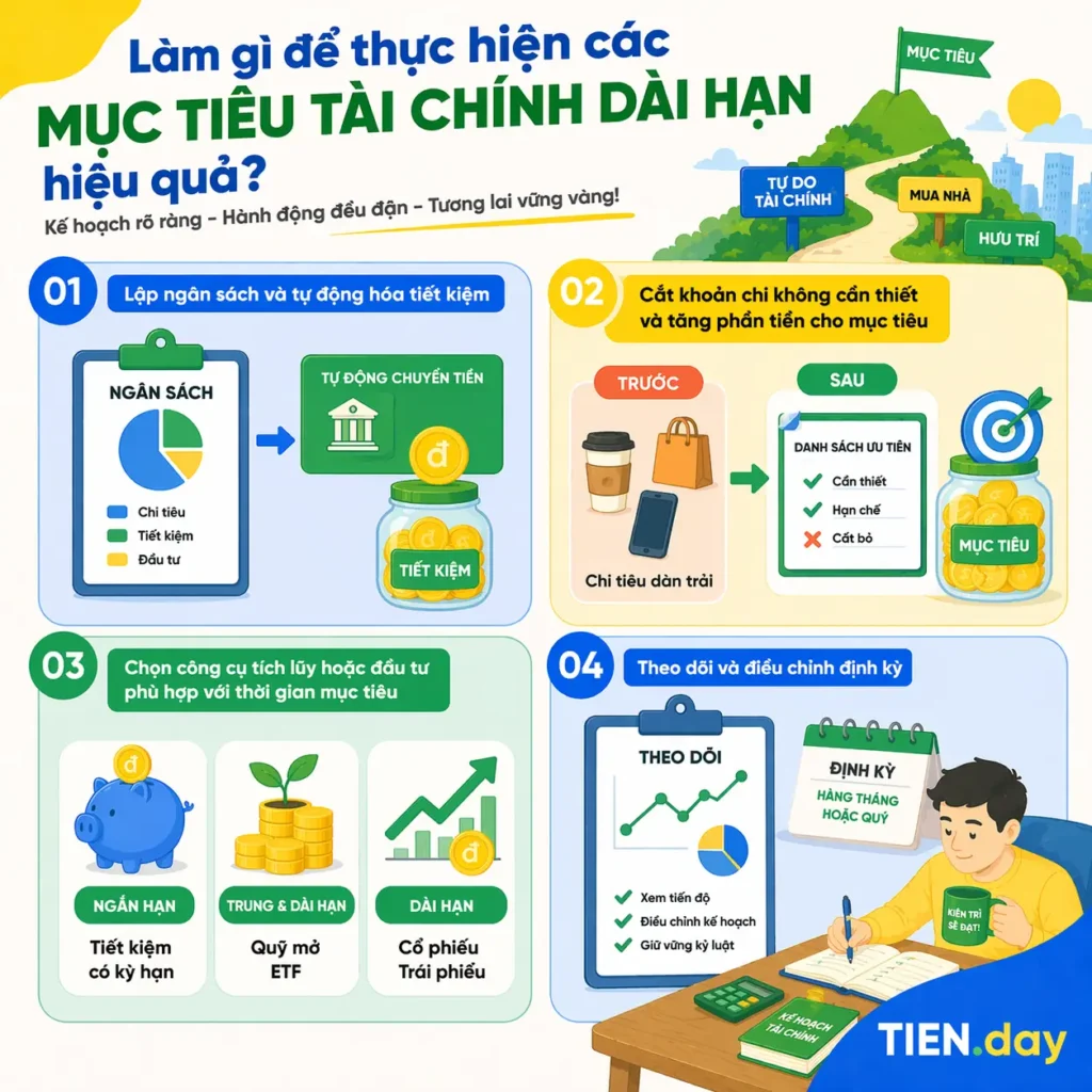 Làm gì để thực hiện các mục tiêu tài chính dài hạn hiệu quả tien.day infographic