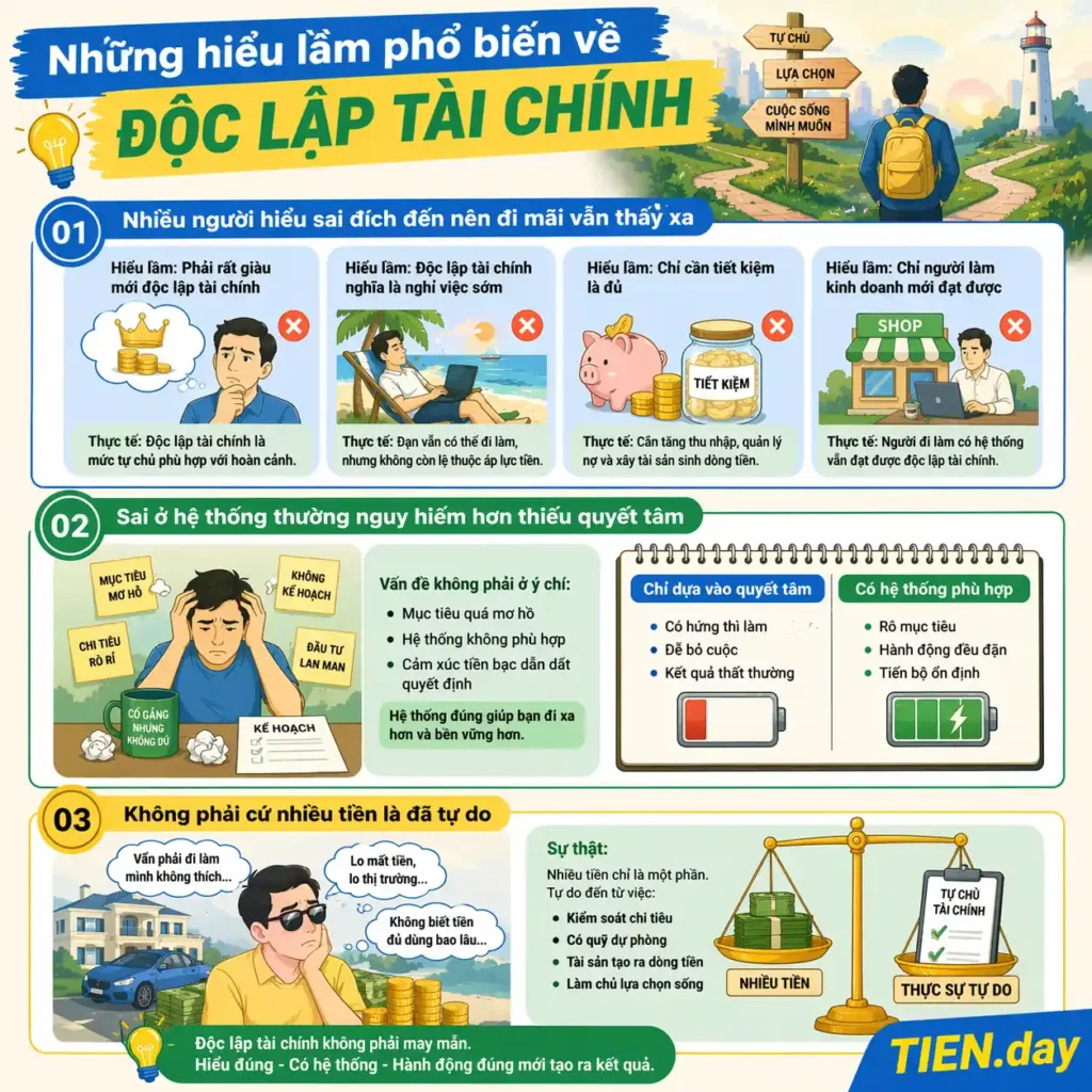 Những hiểu lầm phổ biến về độc lập tài chính tien.day infographic