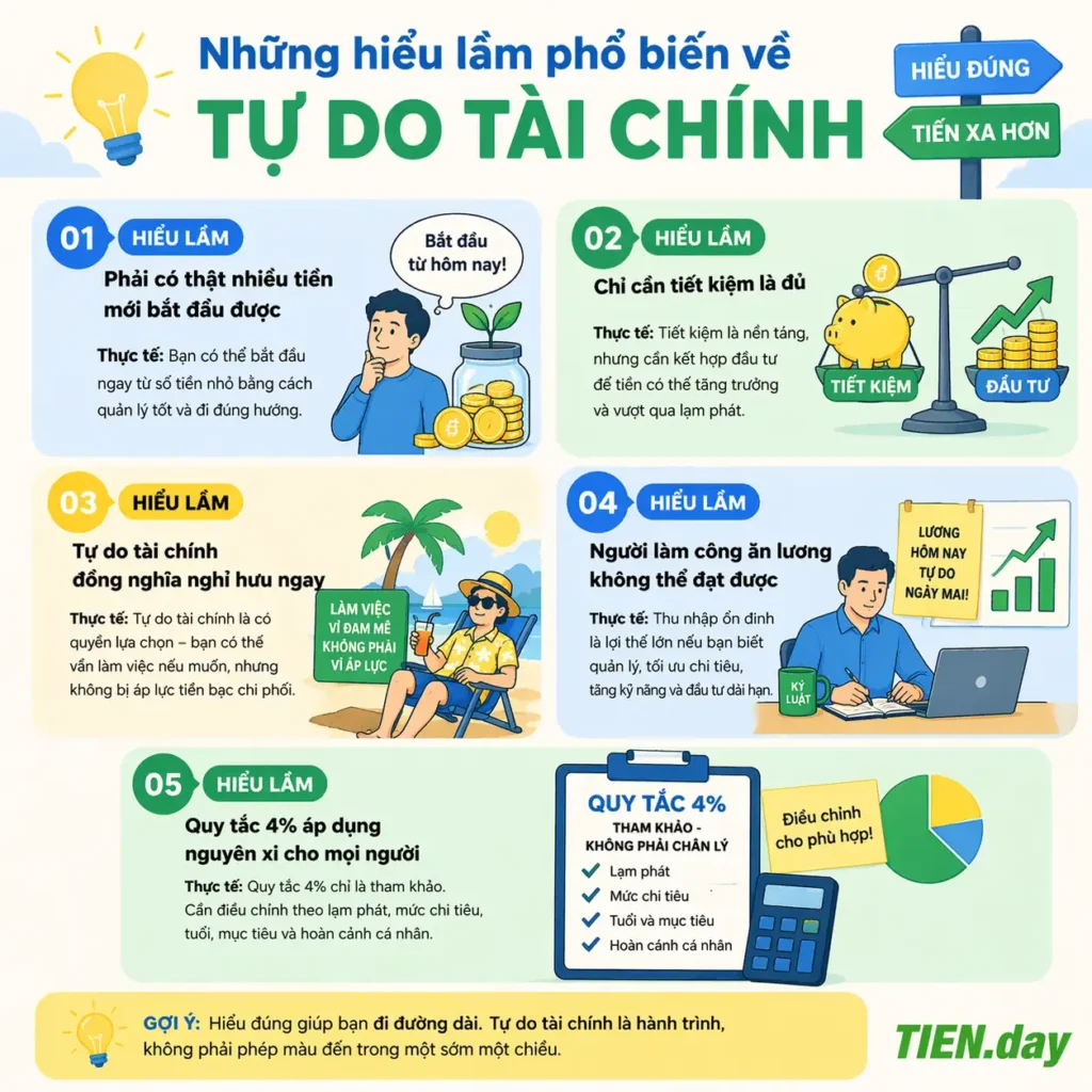 Những hiểu lầm phổ biến về tự do tài chính tien.day infographic