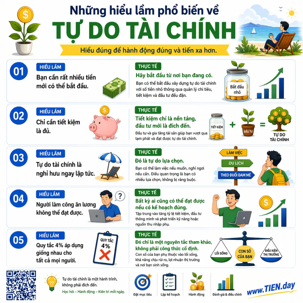 Những hiểu lầm phổ biến về tự do tài chính tien.day infographic