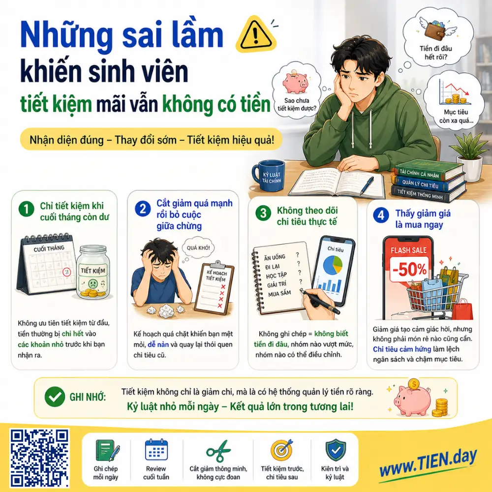 Những sai lầm khiến sinh viên tiết kiệm mãi vẫn không có tiền tien.day infographic 