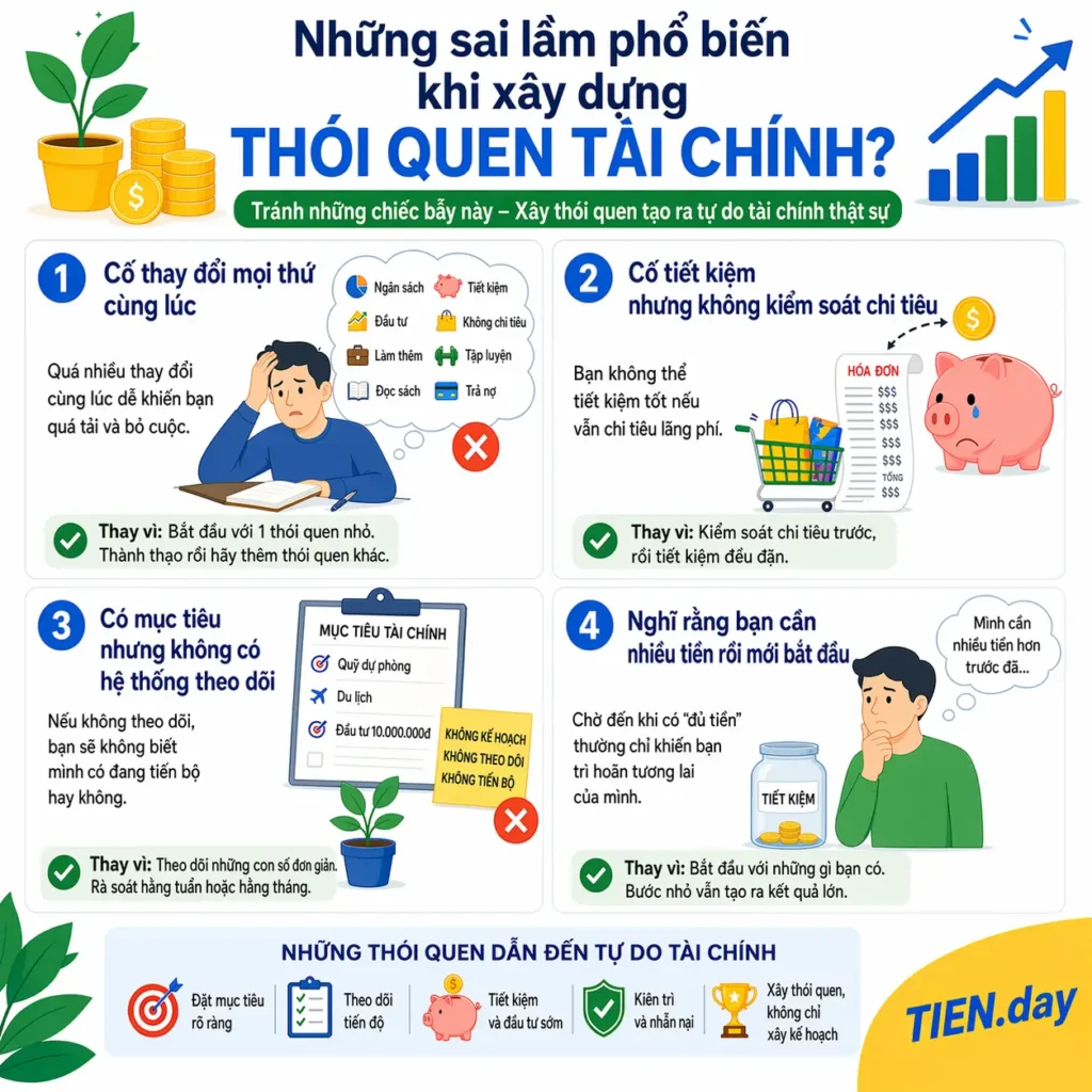 Những sai lầm phổ biến khi xây thói quen tài chính tien.day infographic