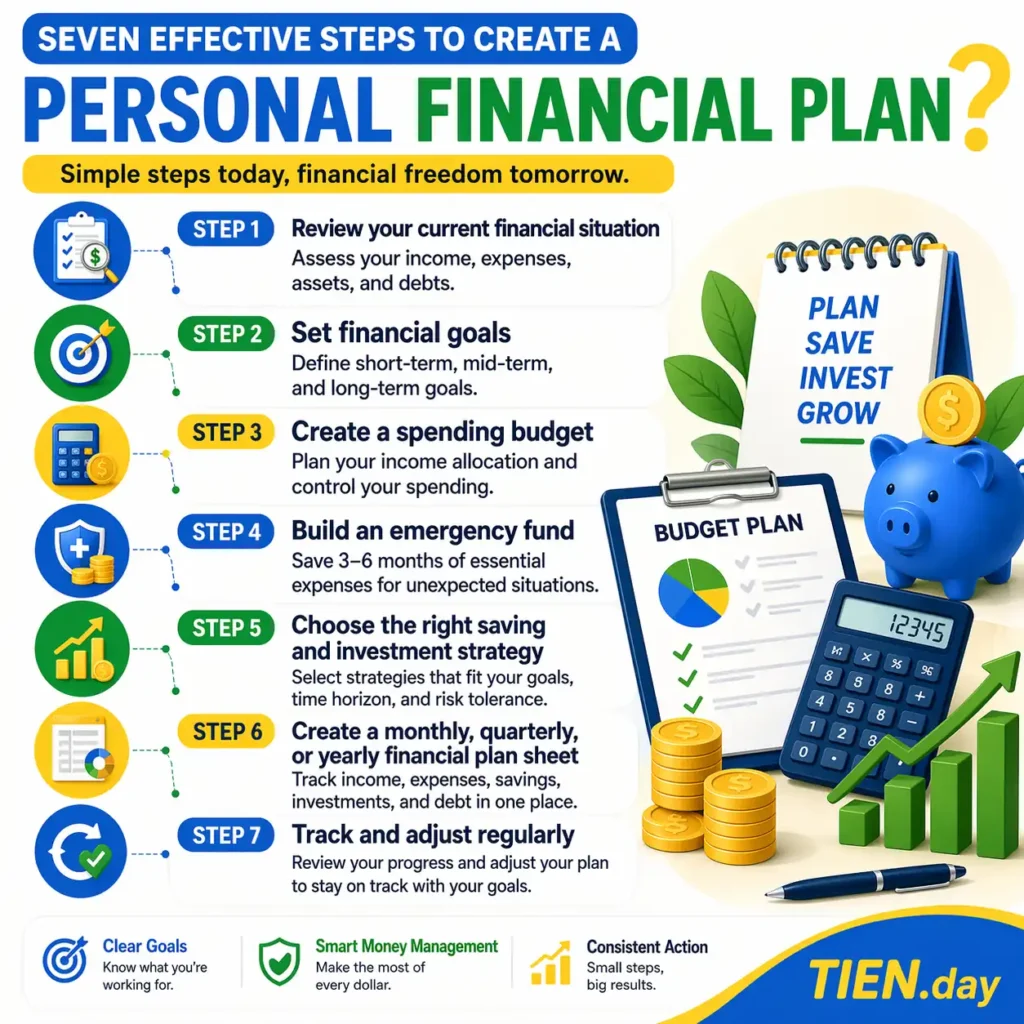 Seven effective steps to create a personal financial plan tien.day infographic
