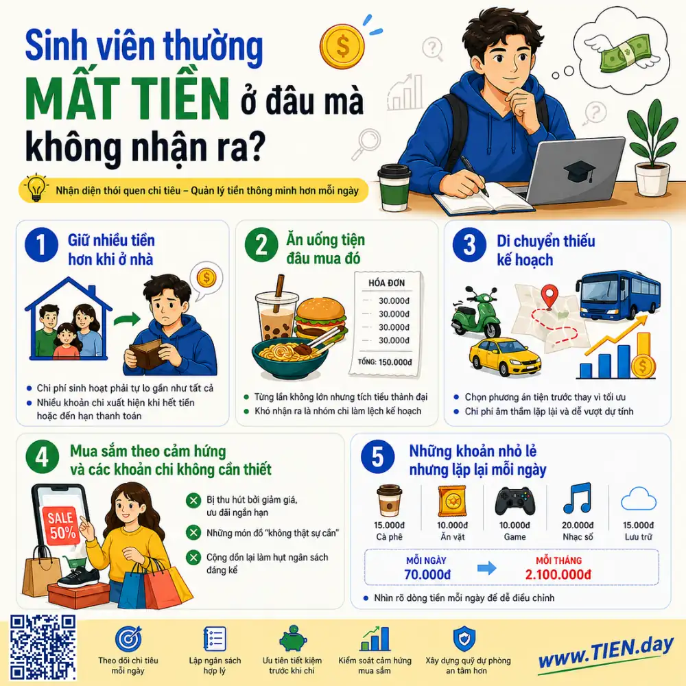 Sinh viên thường mất tiền ở đâu mà không nhận ra tien.day infographic