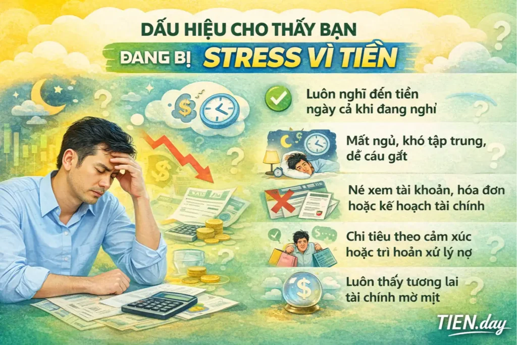 Dấu hiệu cho thấy bạn đang bị stress vì tiền Infographic