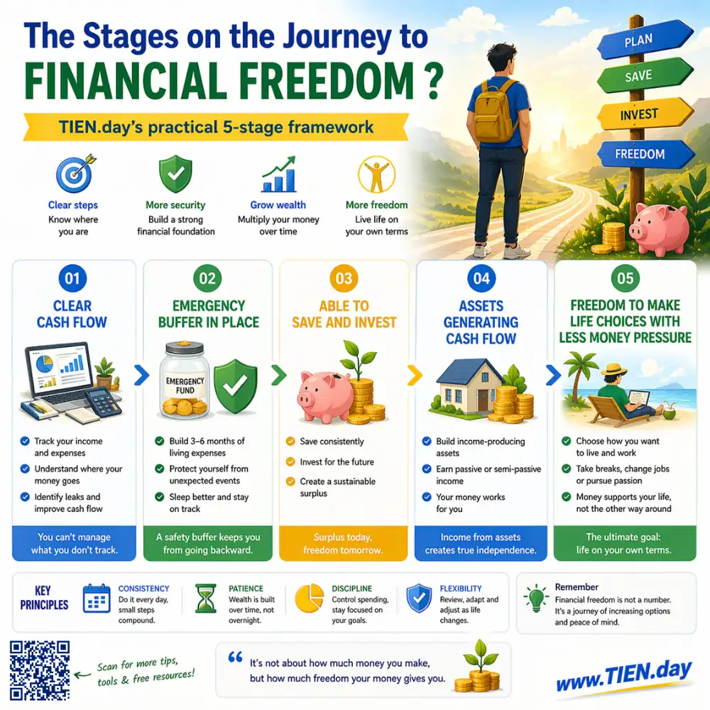 The Stages on the Journey to Financial Freedom - TIEN.day’s practical 5-stage framework