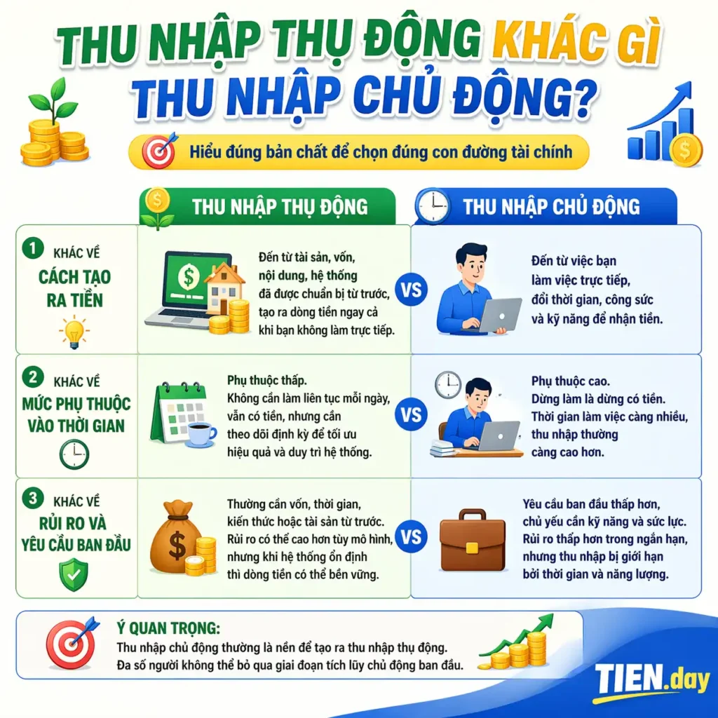 Thu nhập thụ động khác gì thu nhập chủ động tien.day infographic