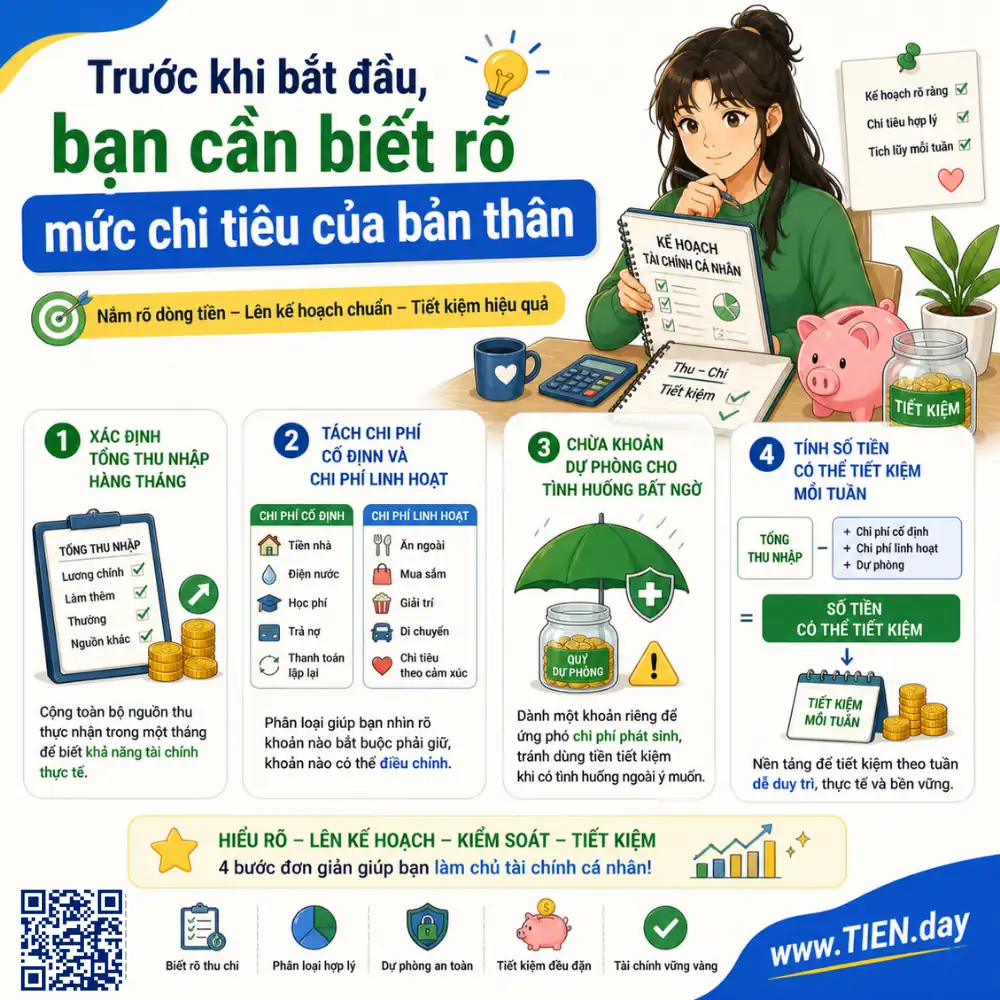 Trước khi bắt đầu, bạn cần biết rõ mức chi tiêu của bản thân tien.day infographic