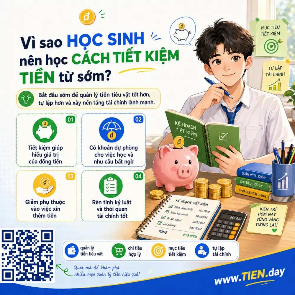 Vì sao học sinh nên học cách tiết kiệm tiền từ sớm tien.day infographic