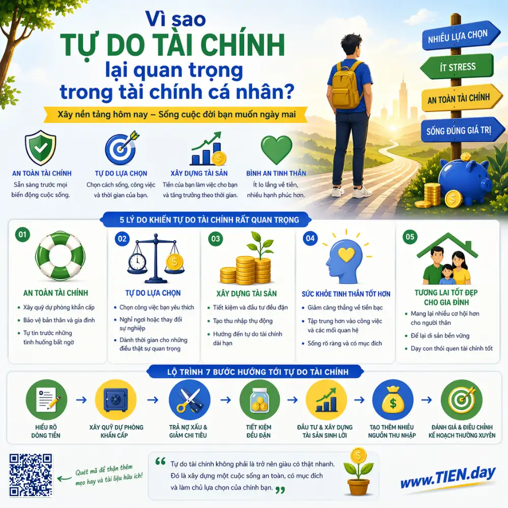 Tự do tài chính là gì? Cách hiểu đúng và lộ trình bắt đầu thực tế Vi sao tu do tai chinh duoc quan tam manh trong tai chinh ca nhan tien.day infographic