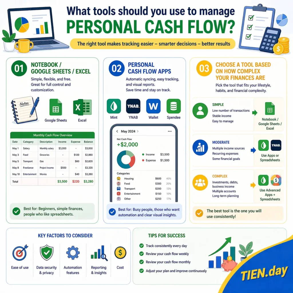 What tools should you use to manage personal cash flow tien.day infographic 