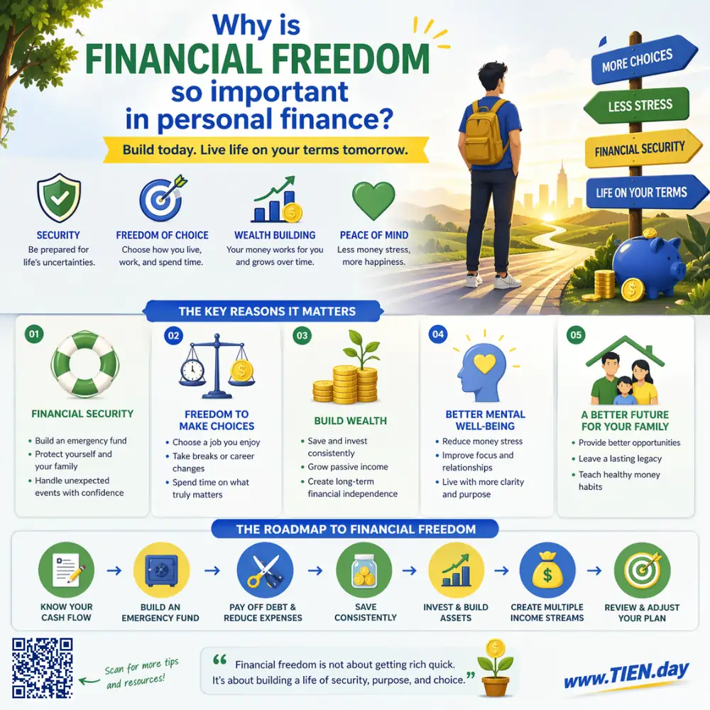 Why is FINANCIAL FREEDOM so important in personal finance tien.day infographic.