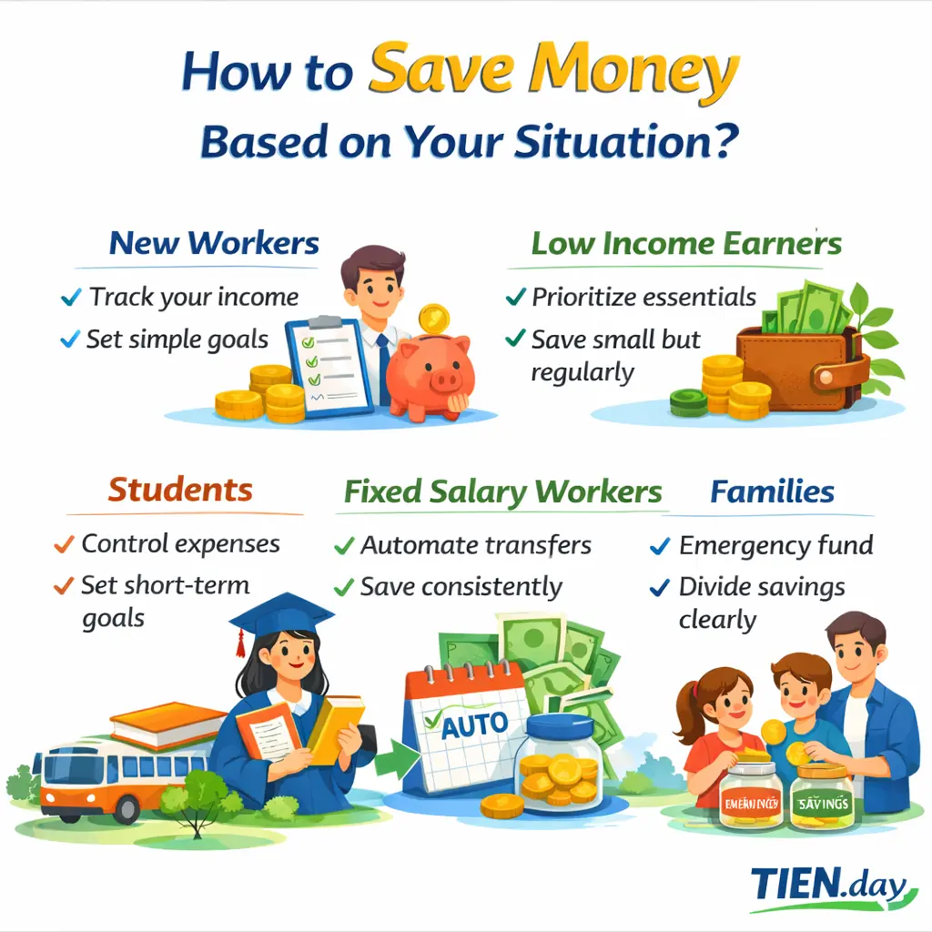Which saving method should you choose based on your situation? — TIEN.day infographic