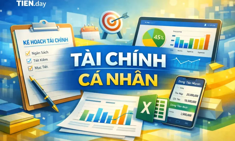 Tài chính cá nhân với bảng kế hoạch, mục tiêu tài chính và dashboard theo dõi trên mobile trong môi trường ngân hàng số