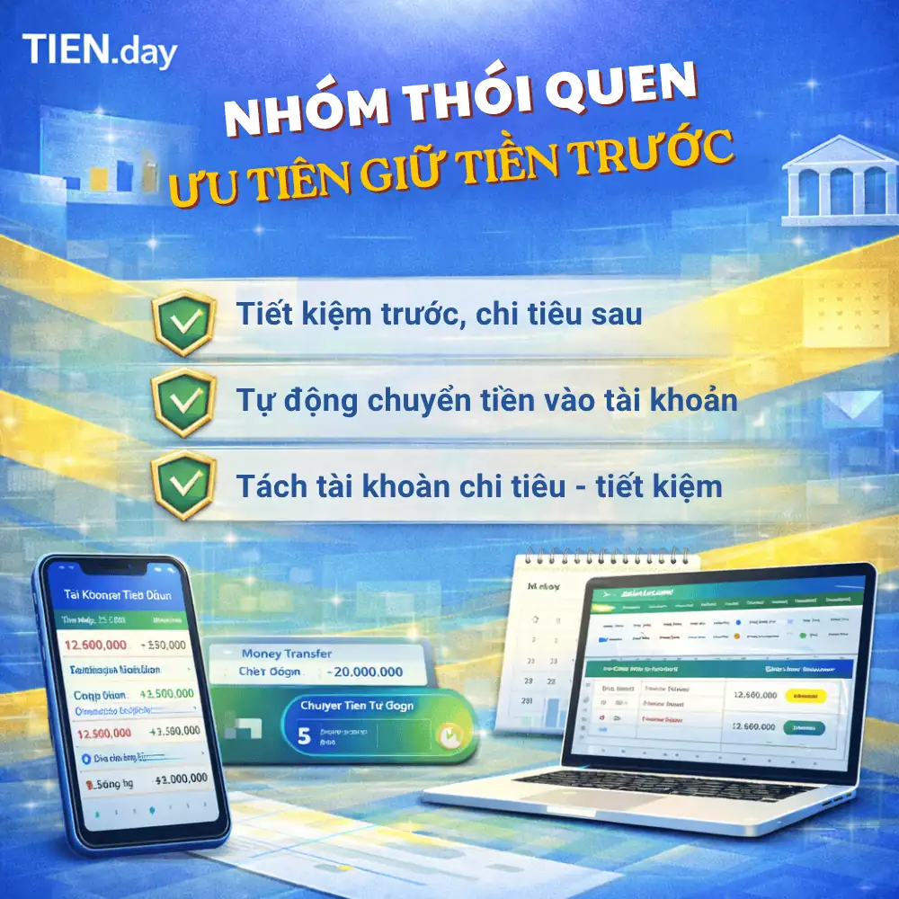 Nhóm thói quen tiết kiệm tiền - ưu tiên giữ tiền trước
