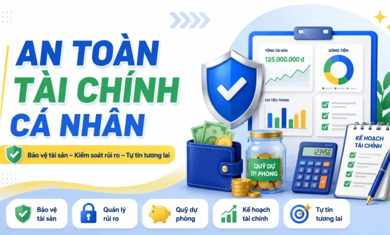 An toàn tài chính cá nhân với quỹ dự phòng, kiểm soát nợ, dòng tiền và kế hoạch tài chính rõ ràng