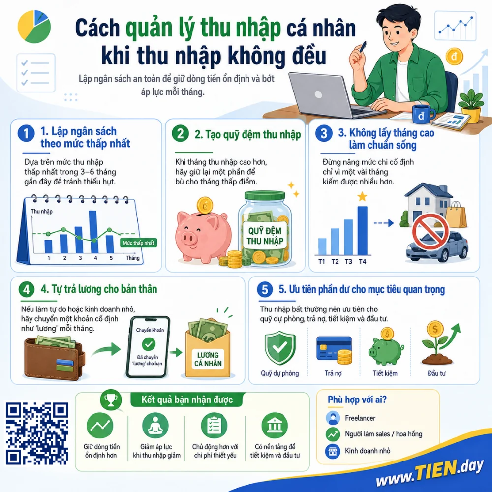 Cách quản lý thu nhập cá nhân khi thu nhập không đều tien.day infographic