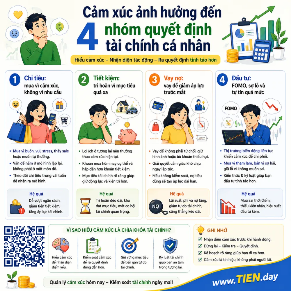 Cảm xúc ảnh hưởng đến 4 nhóm quyết định tài chính cá nhân tien.day infographic