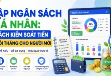 Thumbnail minh họa lập ngân sách cá nhân với dashboard ngân sách tháng, ví tiền, máy tính, sổ kế hoạch, hũ tiết kiệm và mục tiêu tài chính