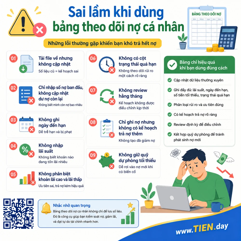 Sai lầm khi dùng bảng theo dõi nợ cá nhân tien.day infographic